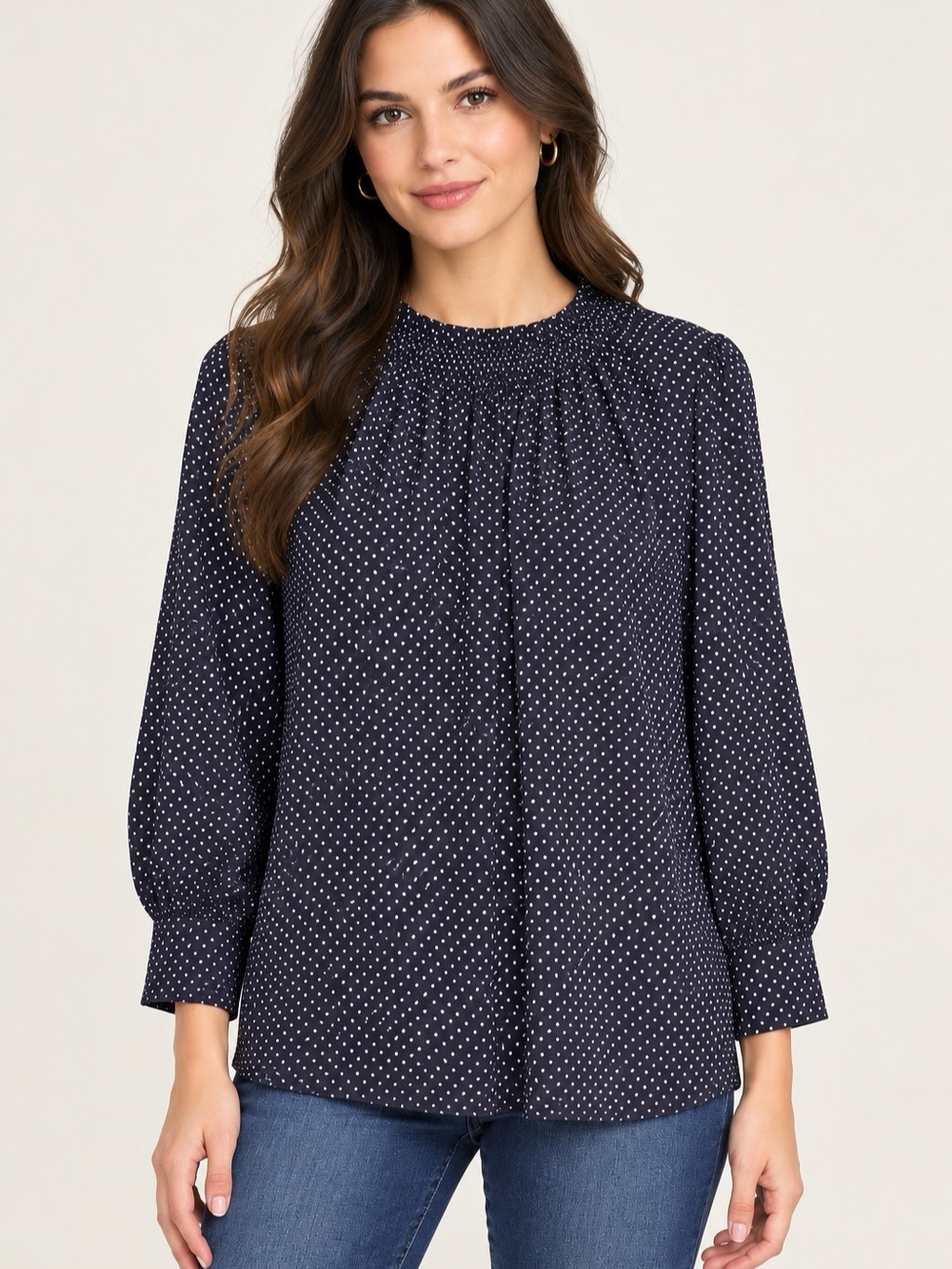 Adrianna Papell Black polka dot Long sleeve Blouse Size Medium
